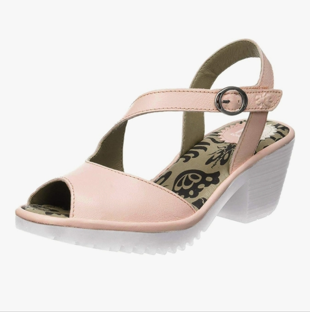 Fly London Heels Open Toe Pink Nude Beach Leather Boho Luxury Sandals Women's